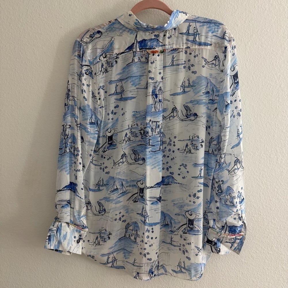 Robert Graham Women’s Carrie Beach Volleyball Silk Blend Oversized Blouse Size S - Picture 6 of 7